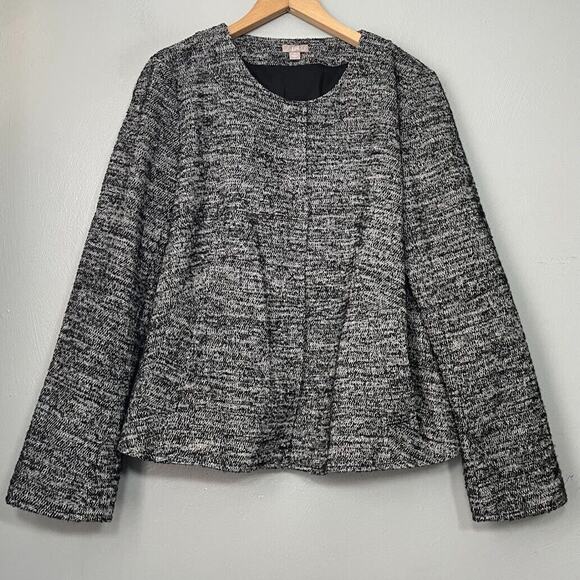 J Jill Womens Size Medium Tweed Wool Blend Boxy Snap Jacket Minimalist Classic - Picture 1 of 14
